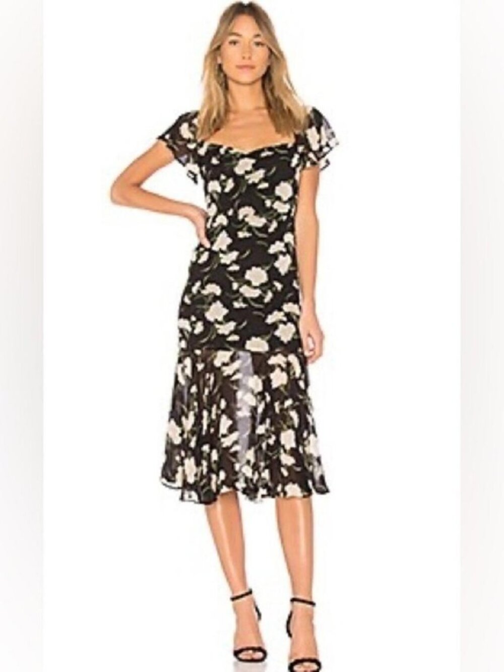 Black Floral Chiffon Midi _